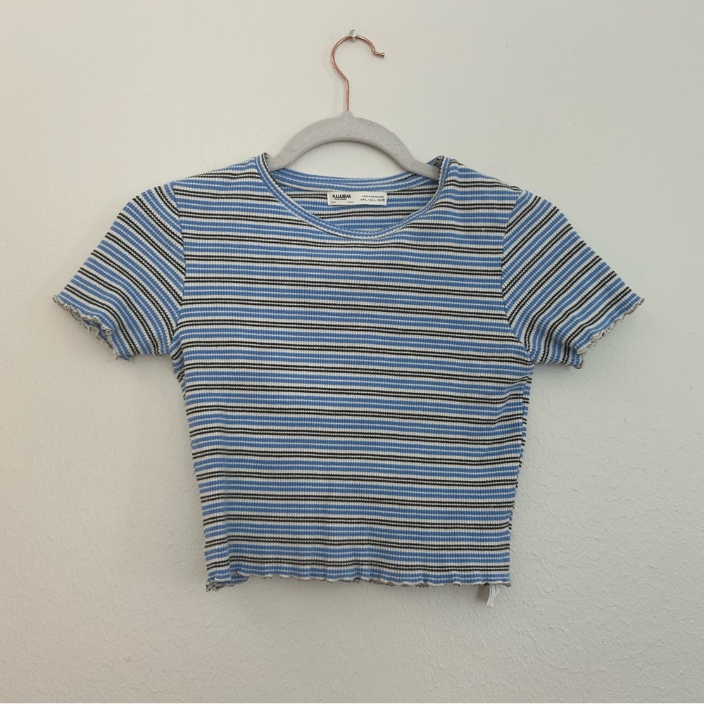 Blue Striped Crop Top